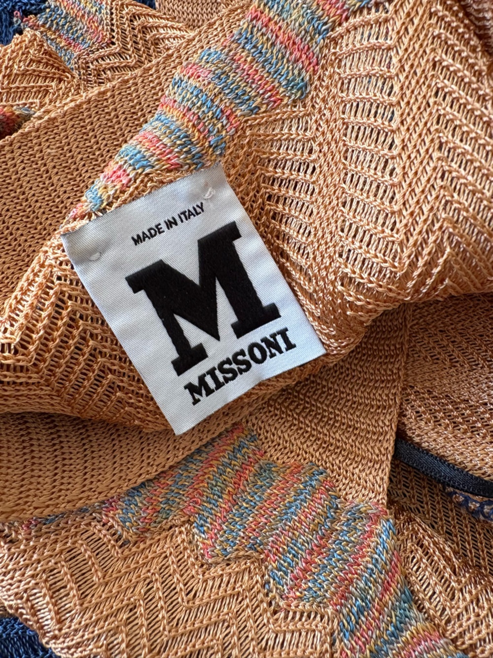 M Missoni || Knit Tank Dress Zig Zag Chevron Blue Orange Peach US 2 - Picture 9 of 13